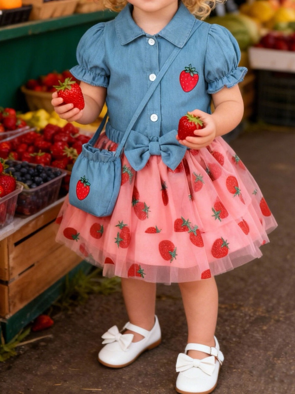 Strawberry Two-Piece Kids Matching Set - Pink & Blue